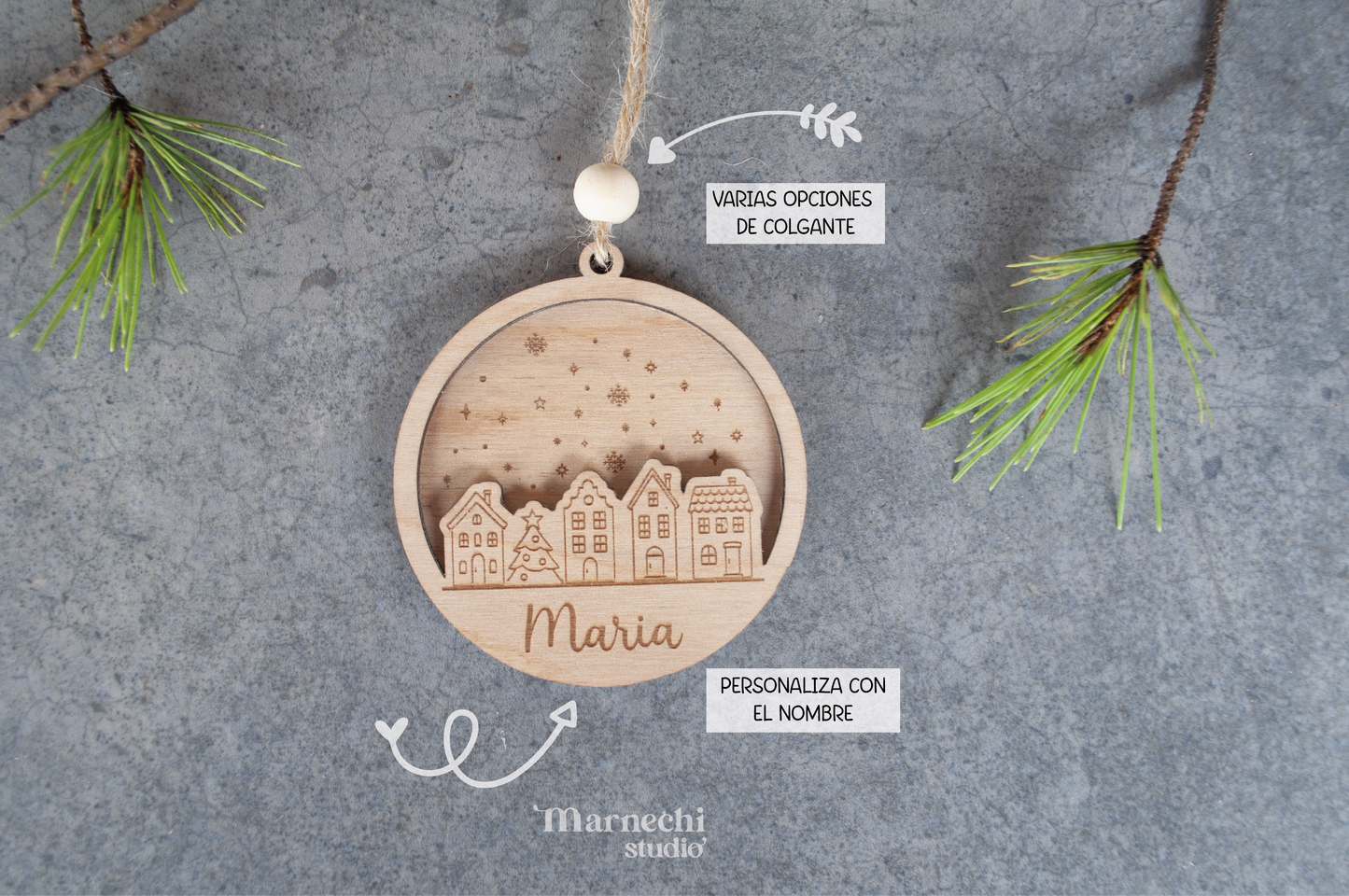 adorno con pueblo navideño