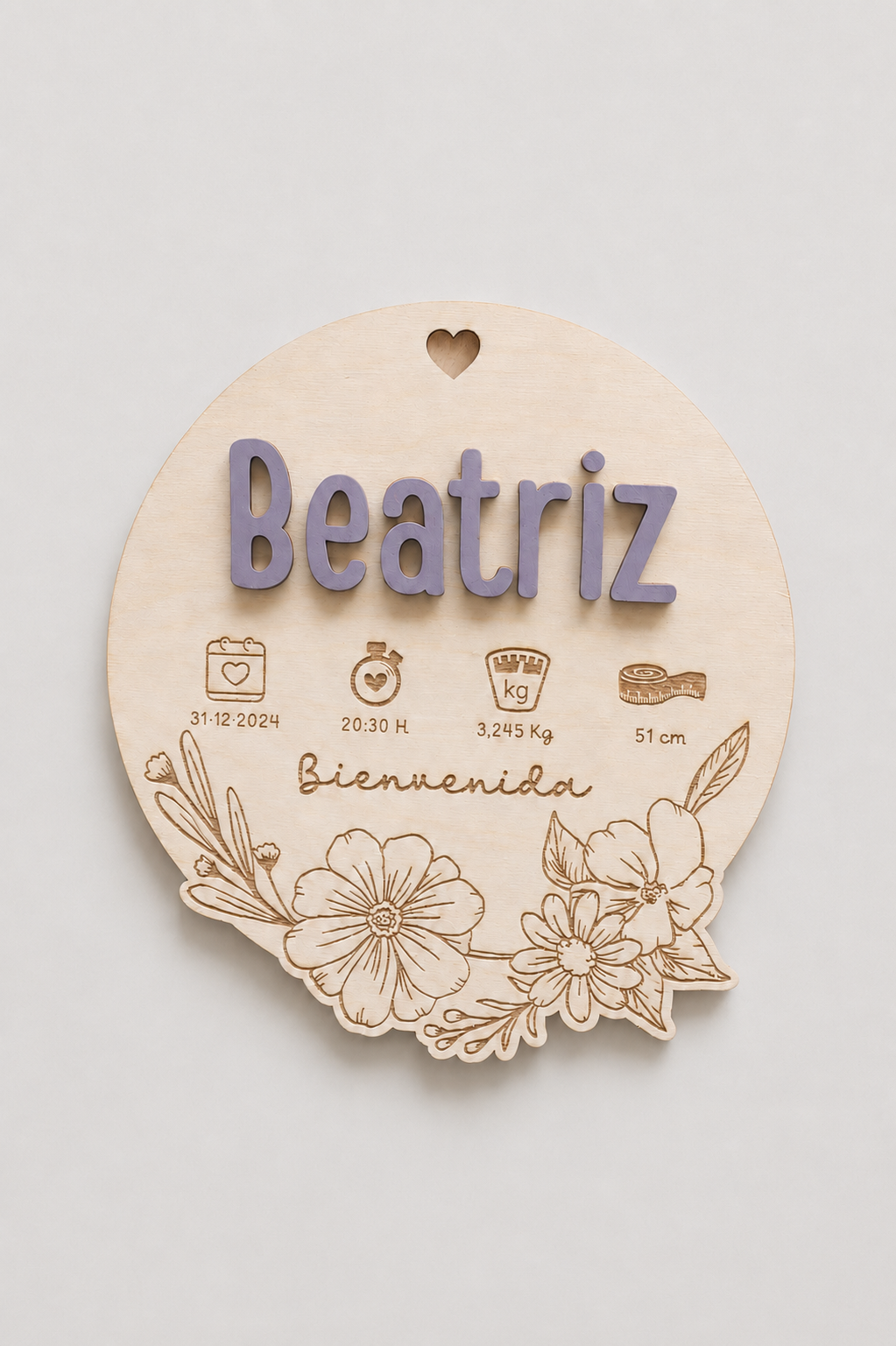 Placa de nacimiento personalizada en madera