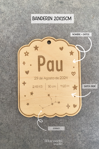 banderín de madera datos bebé