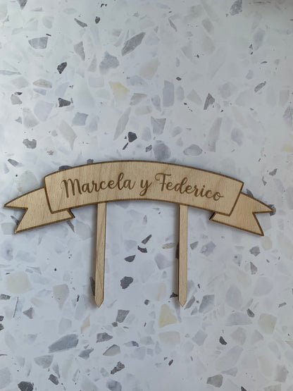 Banderín de madera para tarta personalizado con texto