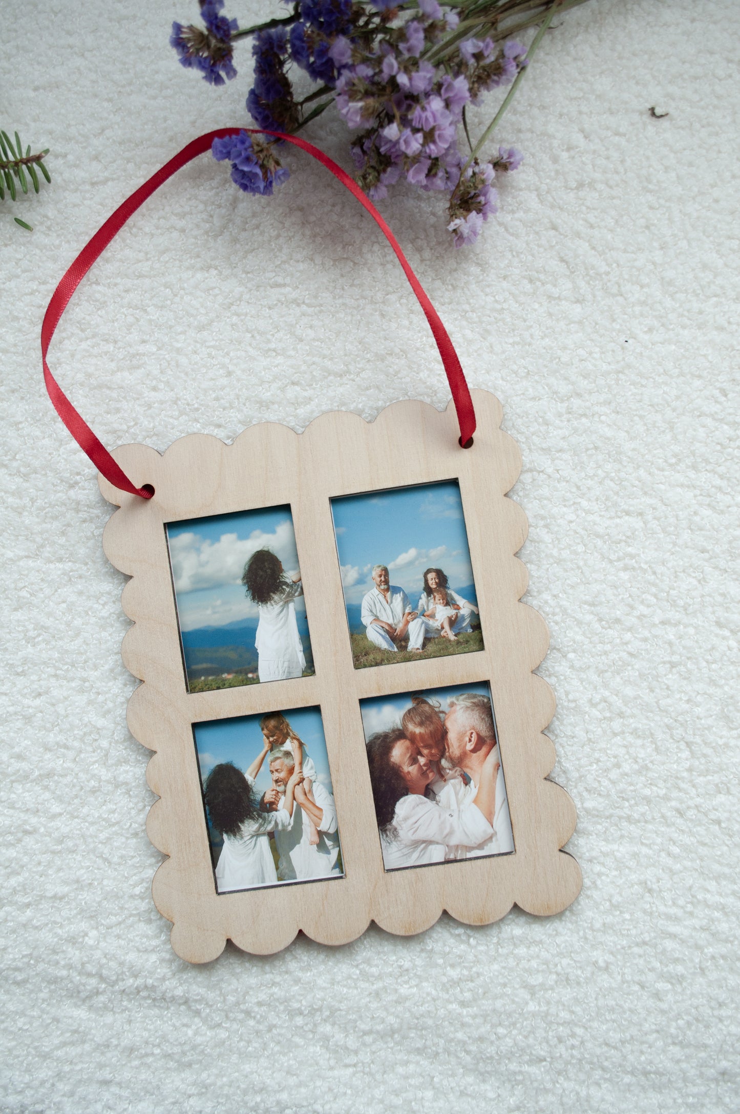 Portafotos de madera personalizado para colgar – Con cinta y fotos 8x10 cm