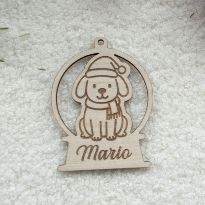 Adorno navideño para mascotas personalizado – Bola de madera