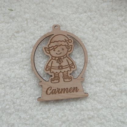 Bola de nieve navideña personalizada con diseño de elfo