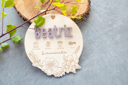 Ejemplos de tipografías y colores disponibles para placa de nacimiento