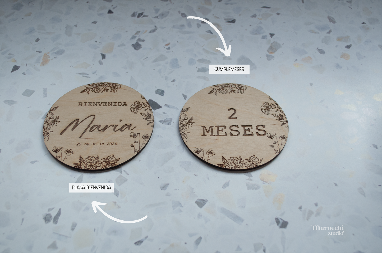 Pack cumplemeses bebé artesanal en madera