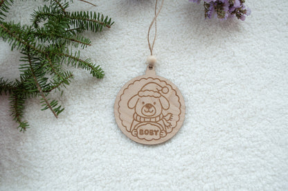 Adorno navideño para mascotas personalizado – Bola de madera