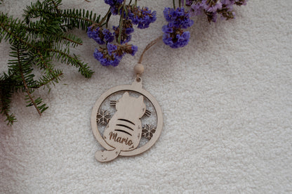 Adorno navideño para mascotas personalizado – Bola de madera