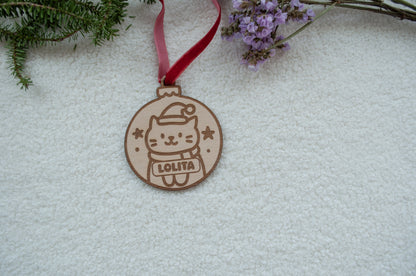 Adorno navideño para mascotas personalizado – Bola de madera