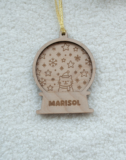 Bola de nieve navideña personalizada con diseño de gato