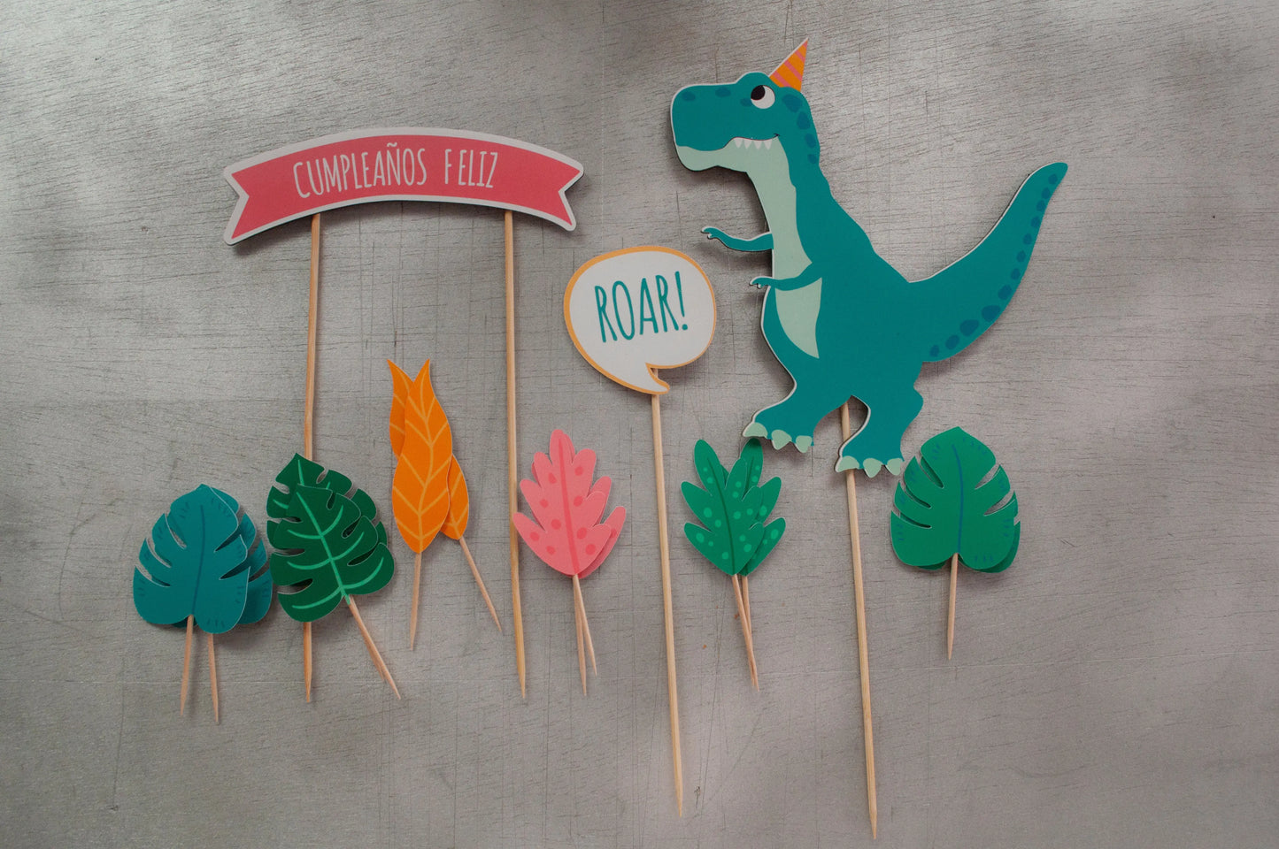Pack toppers dinosaurio para cumpleaños infantil