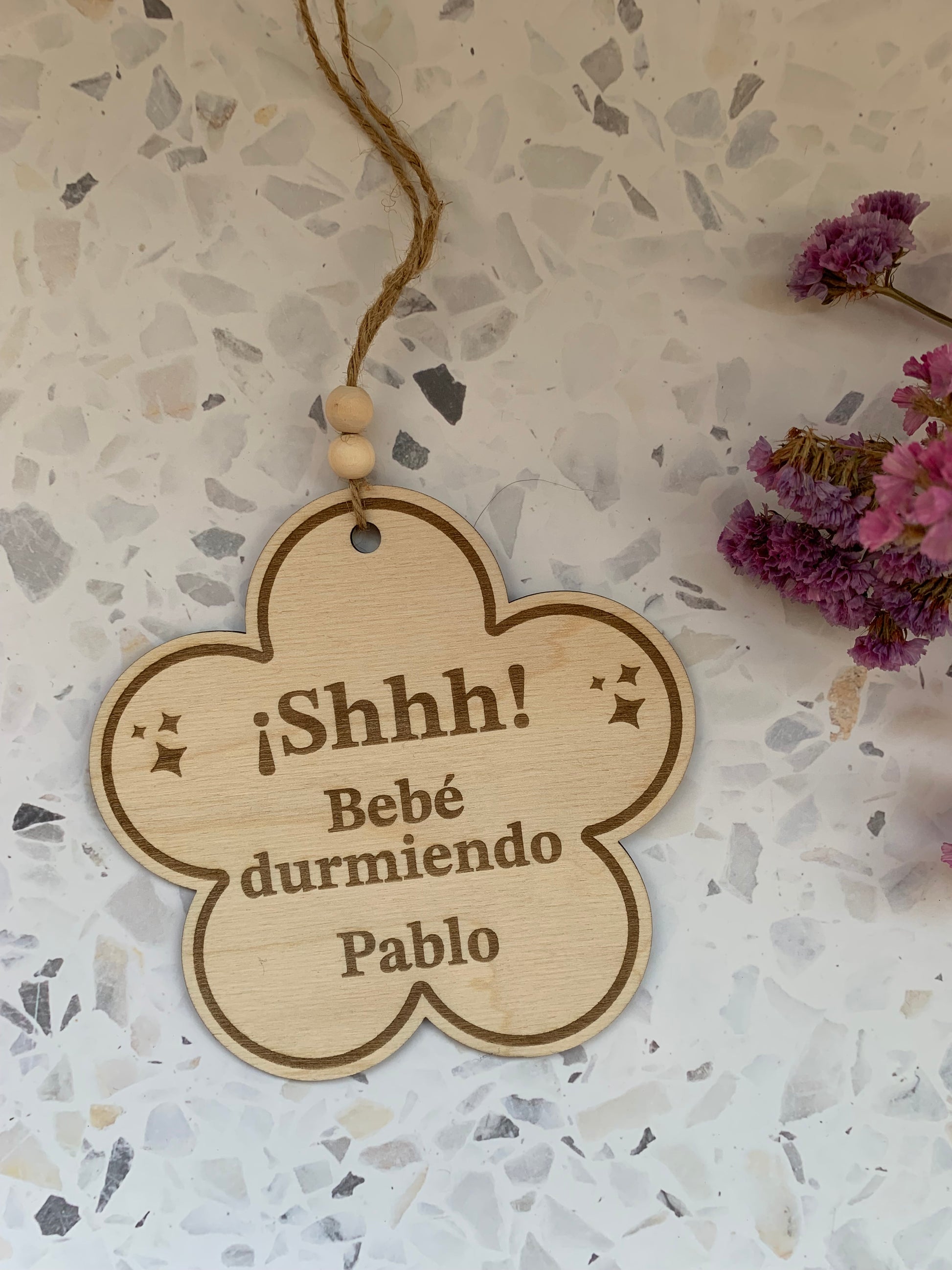 Señal de puerta “Bebé durmiendo” artesanal