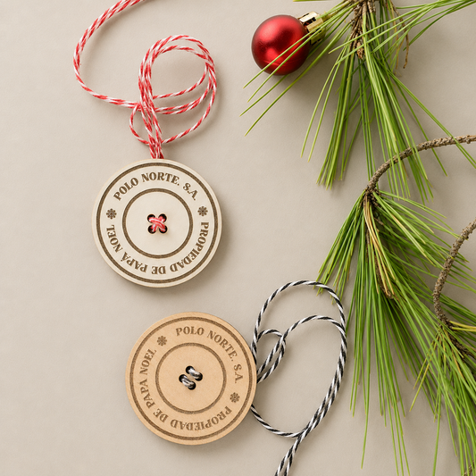 Botón perdido de Papá Noel en MDF blanco y madera natural con carta personalizada