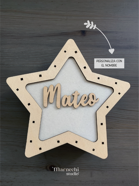 Lámpara infantil de madera con forma de estrella