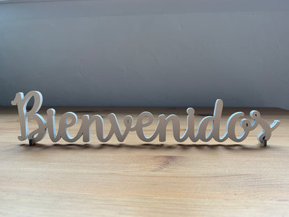 Letrero Bienvenidos de madera decorativo con patas