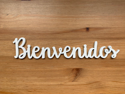 Detalle artesanal letrero Bienvenidos para eventos