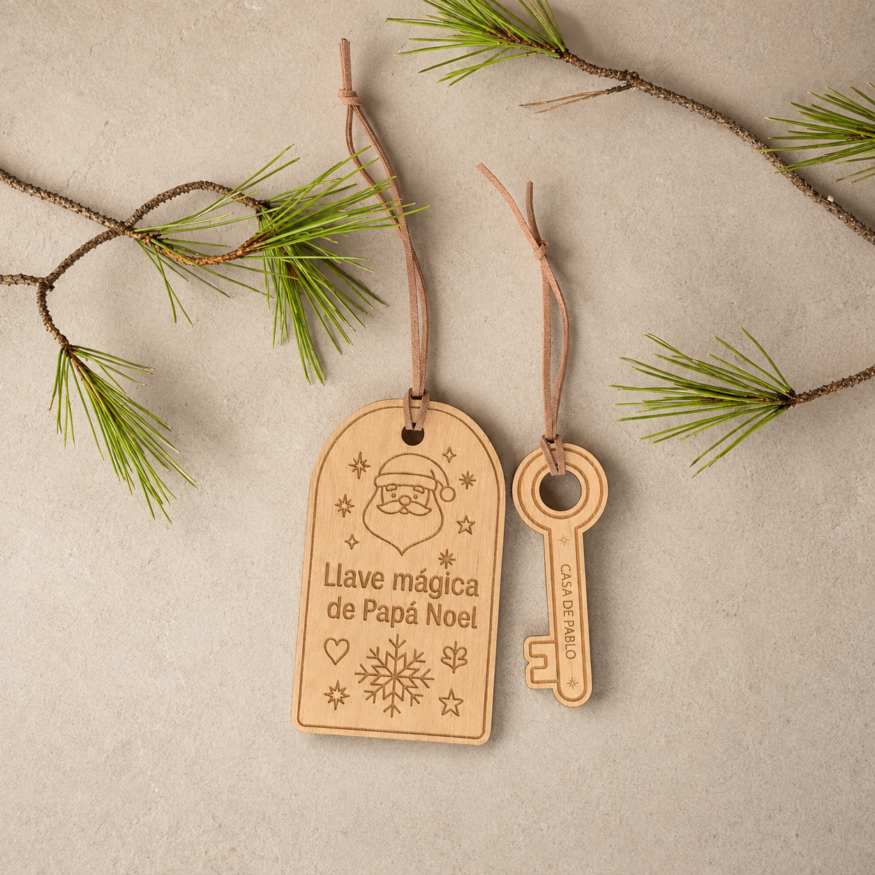 Conjunto de llave mágica de Papá Noel de madera con cordones