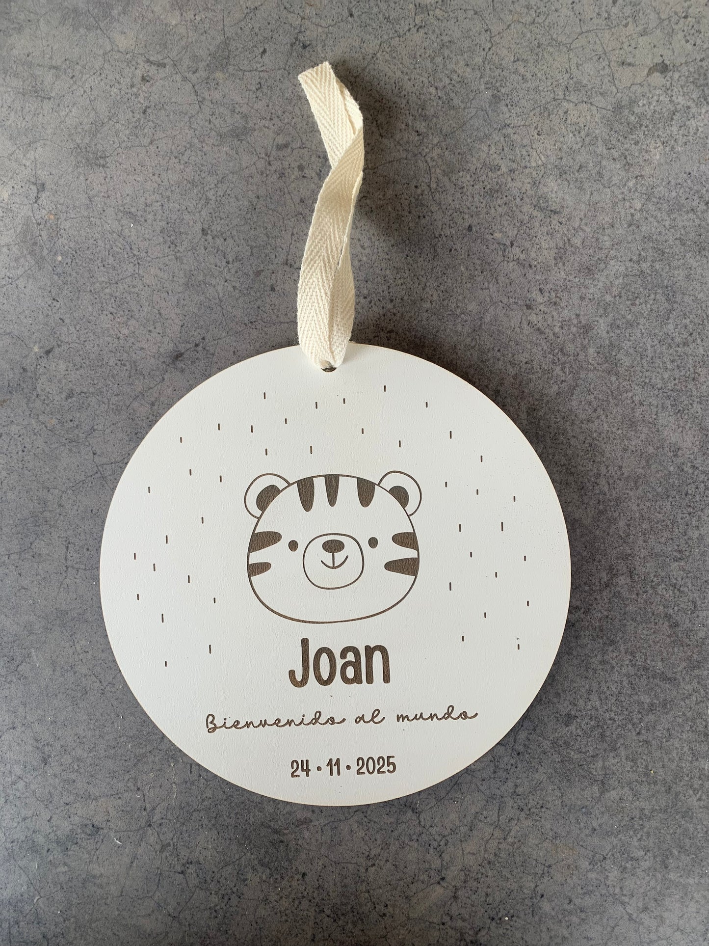 Placa nacimiento madera con datos bebé grabados láser - Regalo bautizo baby shower original