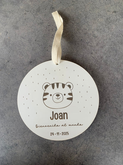 Placa nacimiento madera con datos bebé grabados láser - Regalo bautizo baby shower original