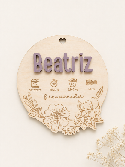 Placa de nacimiento personalizada en madera