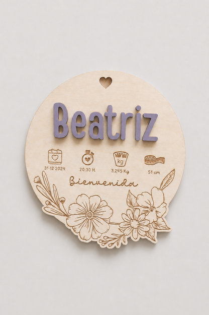 Placa de nacimiento personalizada en madera