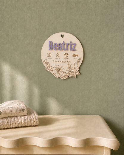 Placa de nacimiento personalizada en madera