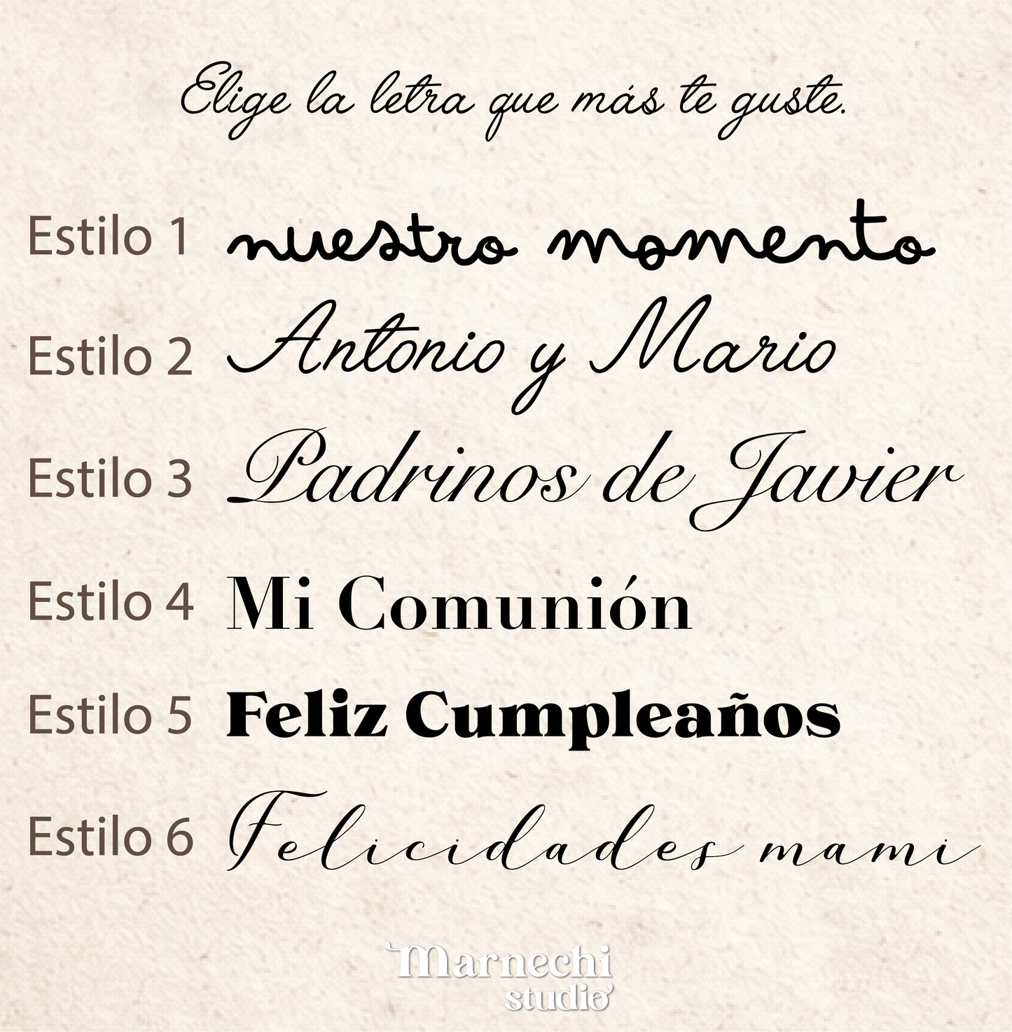 Tipografías disponibles para personalizar cajón de recuerdos - Opciones de diseño