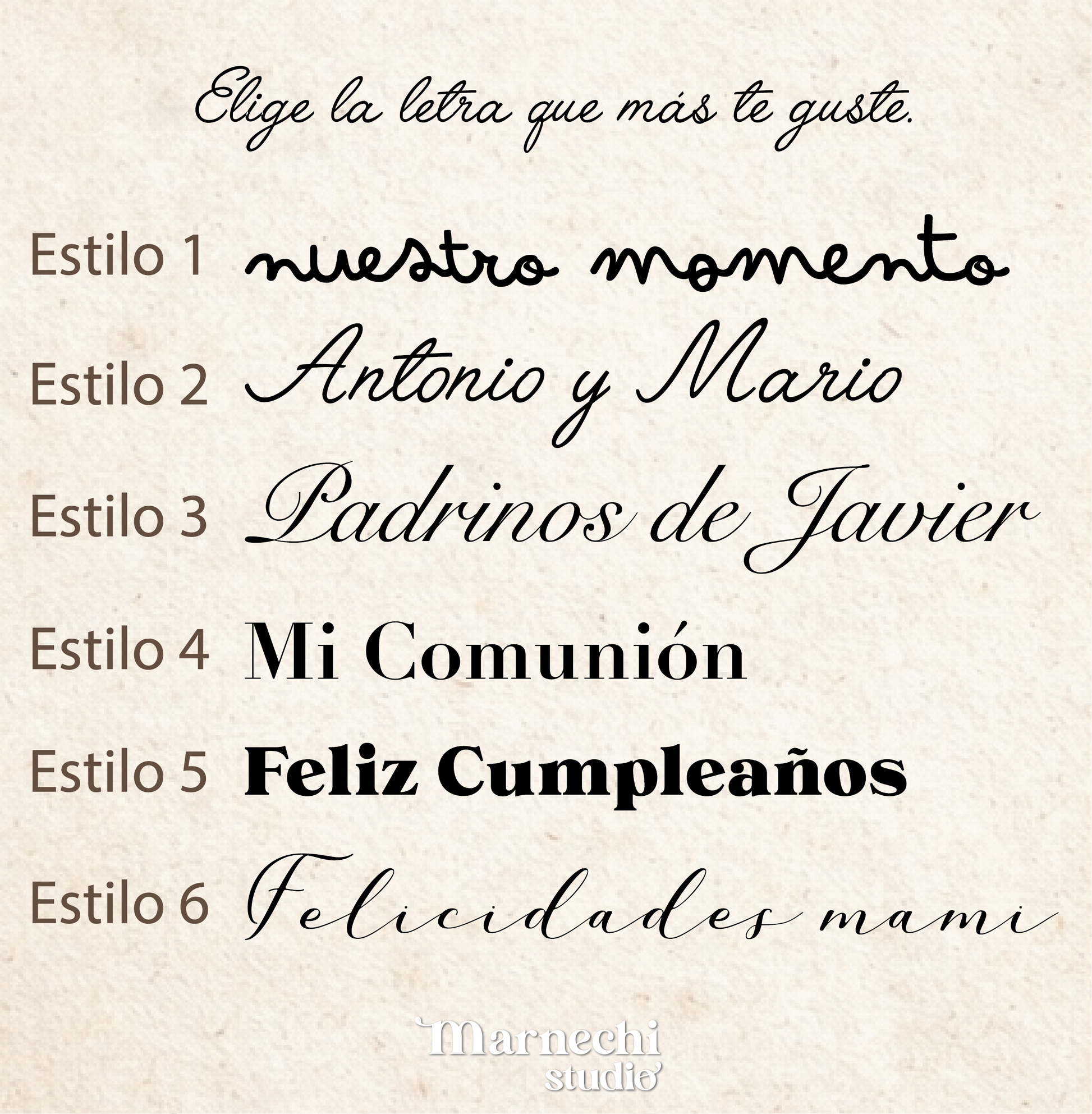 Tipografías disponibles para personalizar cajón de recuerdos - Opciones de diseño