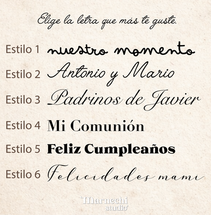 Tipografías disponibles para personalizar cajón de recuerdos - Opciones de diseño